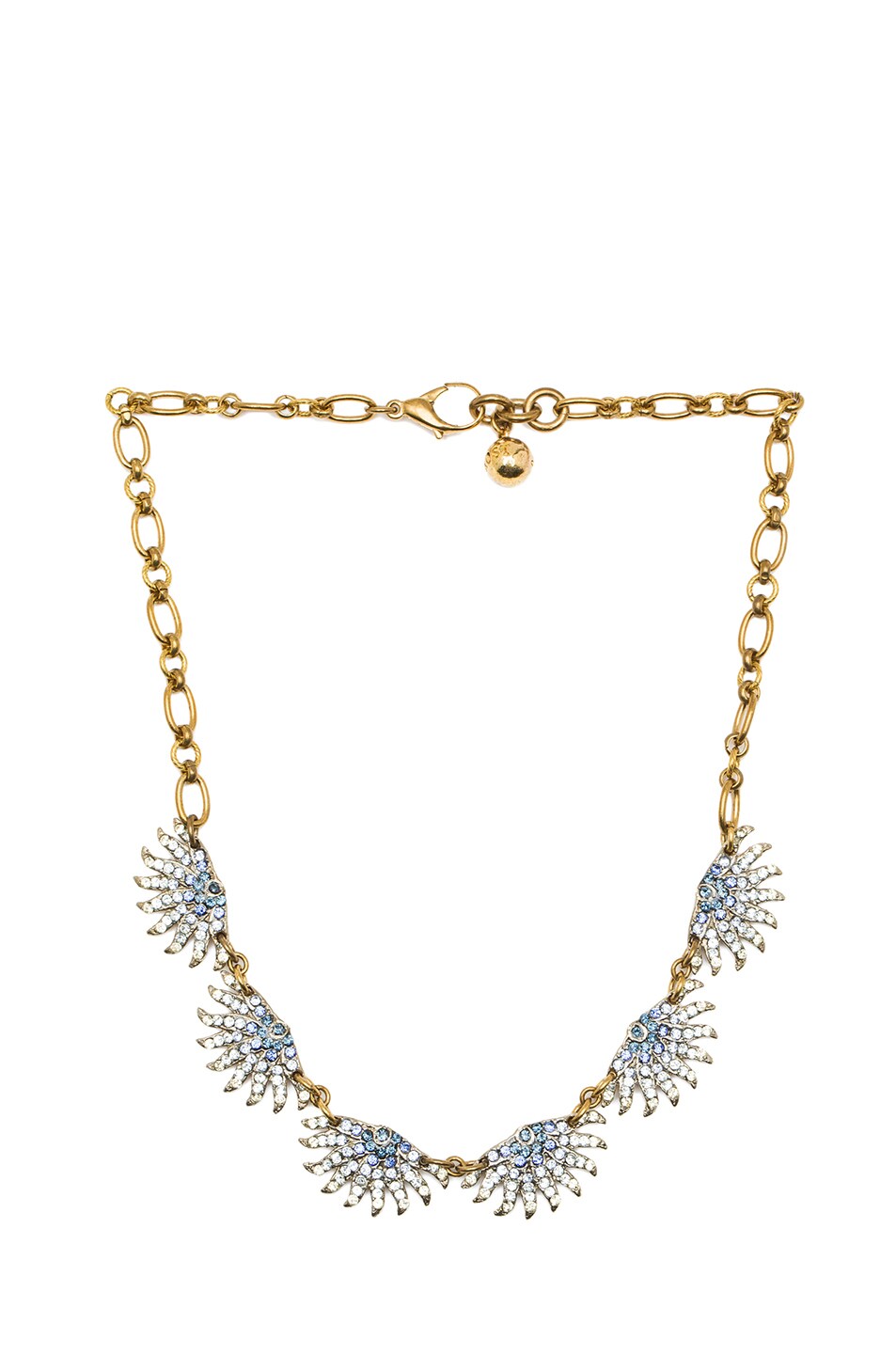 Image 1 of Lulu Frost Sunburst Collar Antique Brass Necklace in Blue Crystal