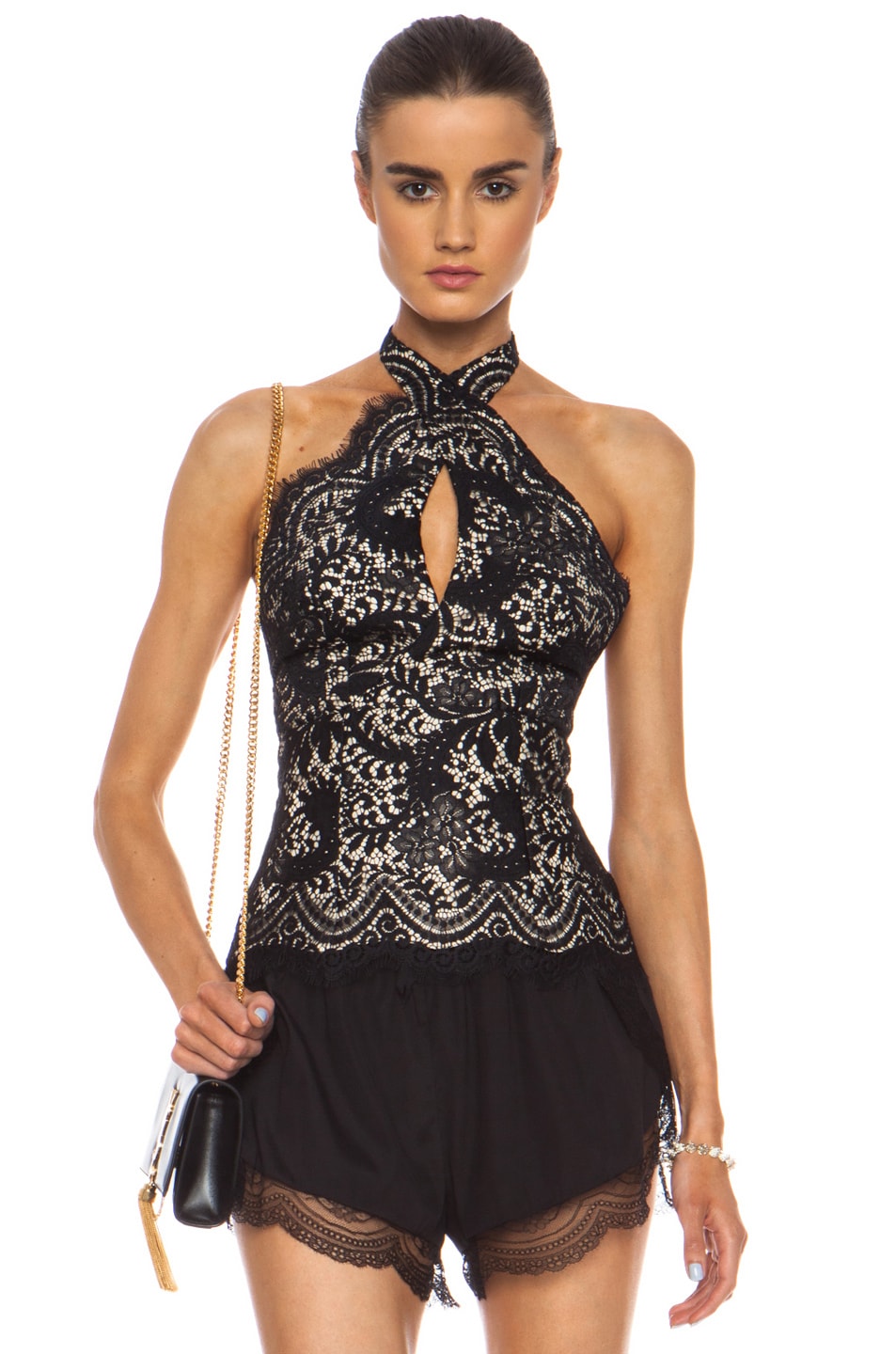 Image 1 of Lover Mia Lace Knit Twist Top in Black