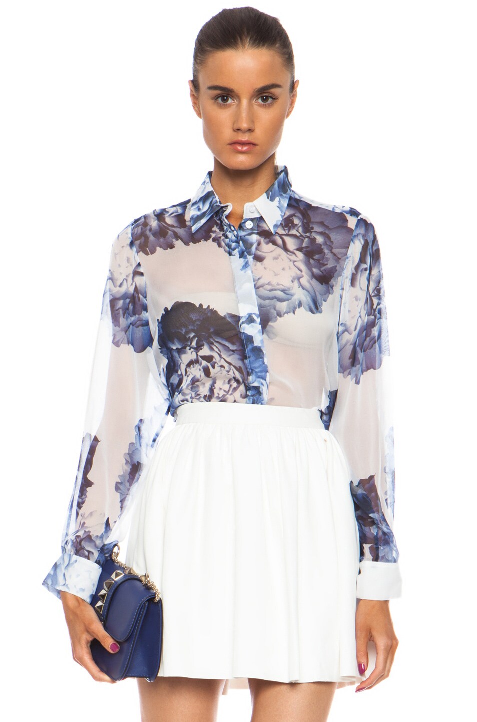 Image 1 of Lover Full Bloom Floaty Silk Shirt in Ink Floral