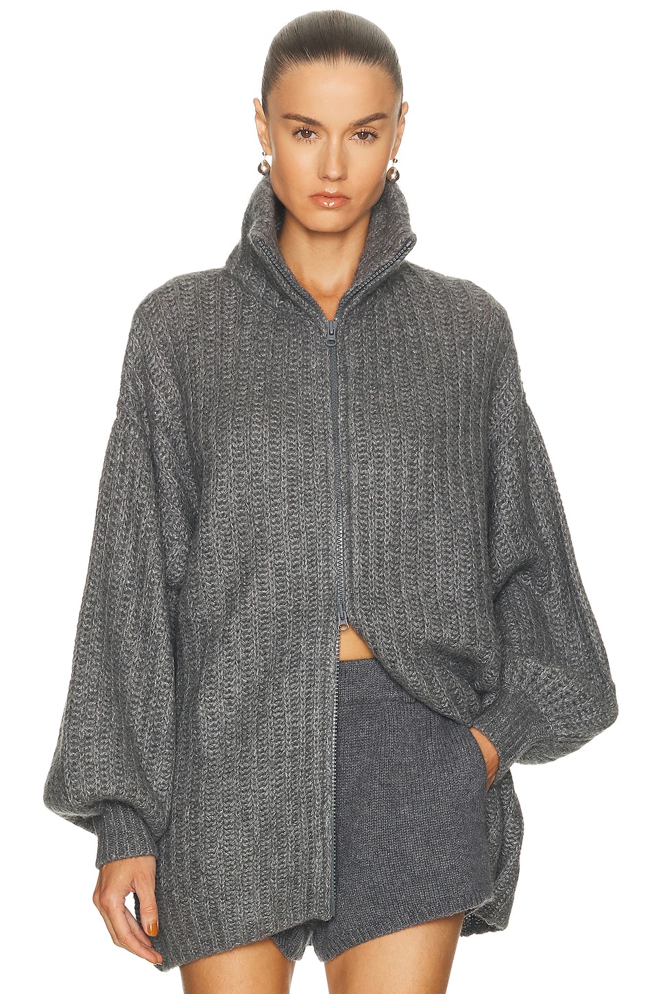 Lisa Yang Marly Zip Up Cardigan In Gray