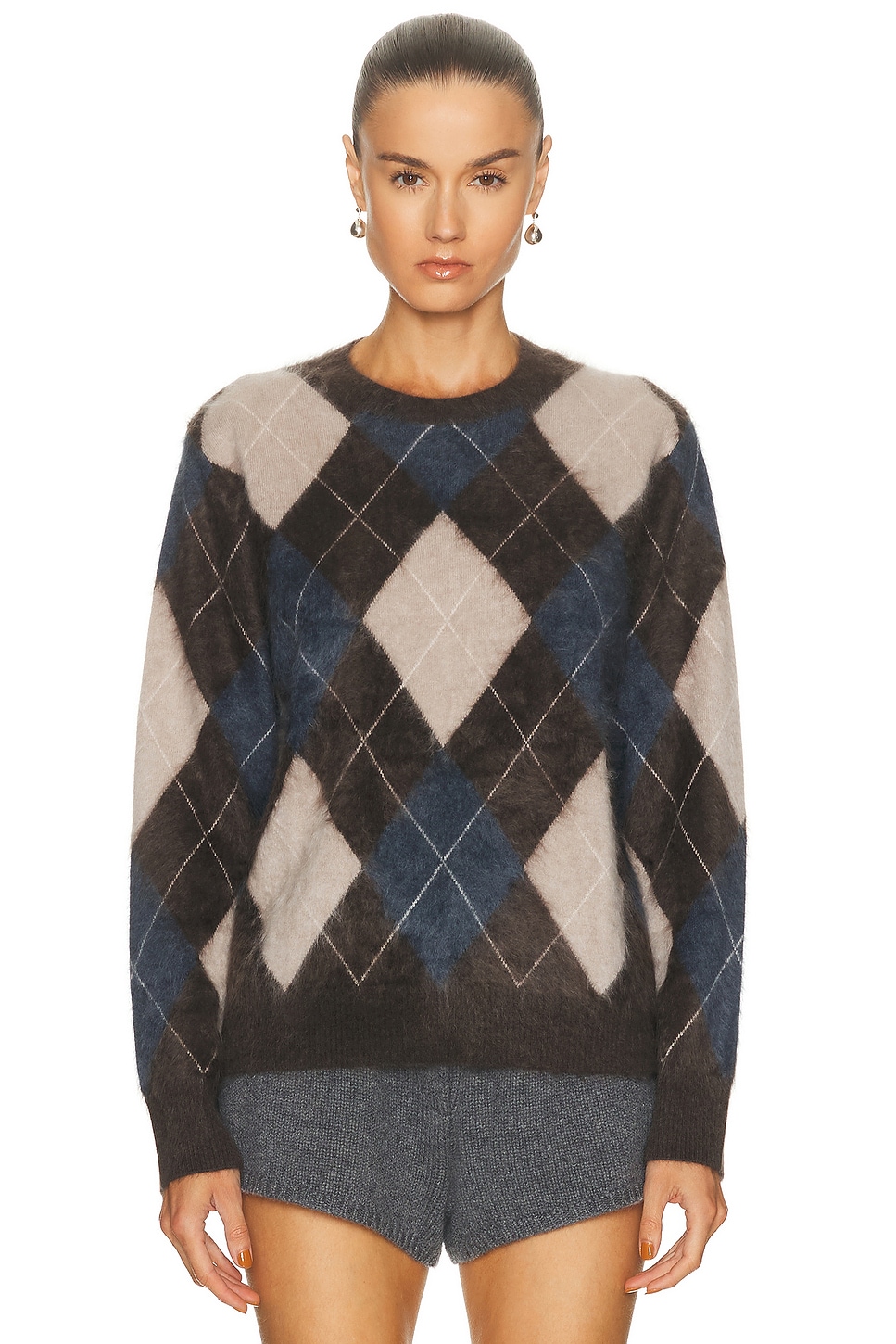 Image 1 of Lisa Yang Margy Sweater in Wood, Nightfall, Sand, & Cream Argyle