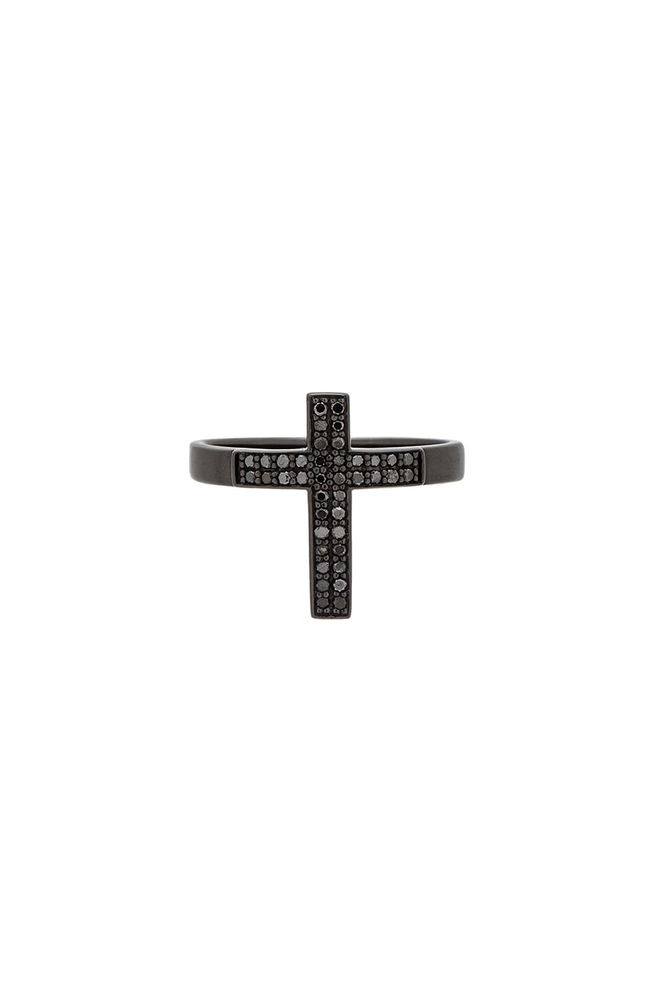 Image 1 of Lynn Ban Pave Cross Tip Ring in Black Rhodium Silver & Black Diamond