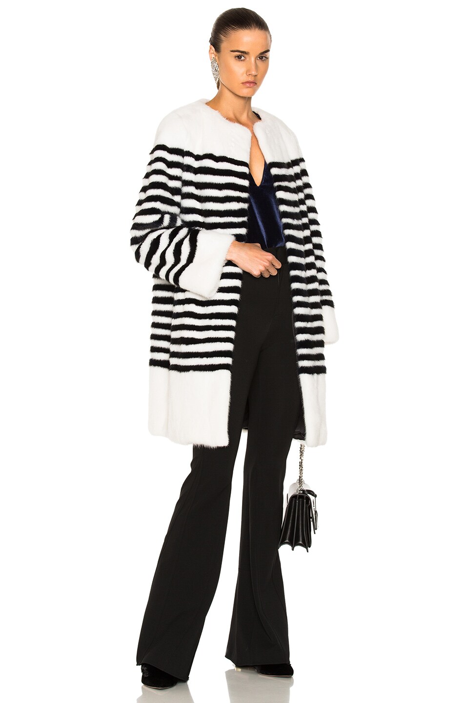 Image 1 of Lilly e Violetta Marilena Mink Long Coat in White & Navy