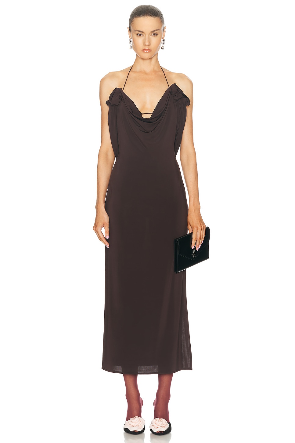 Image 1 of Magda Butrym Cowl Neck Long Dress in Brown