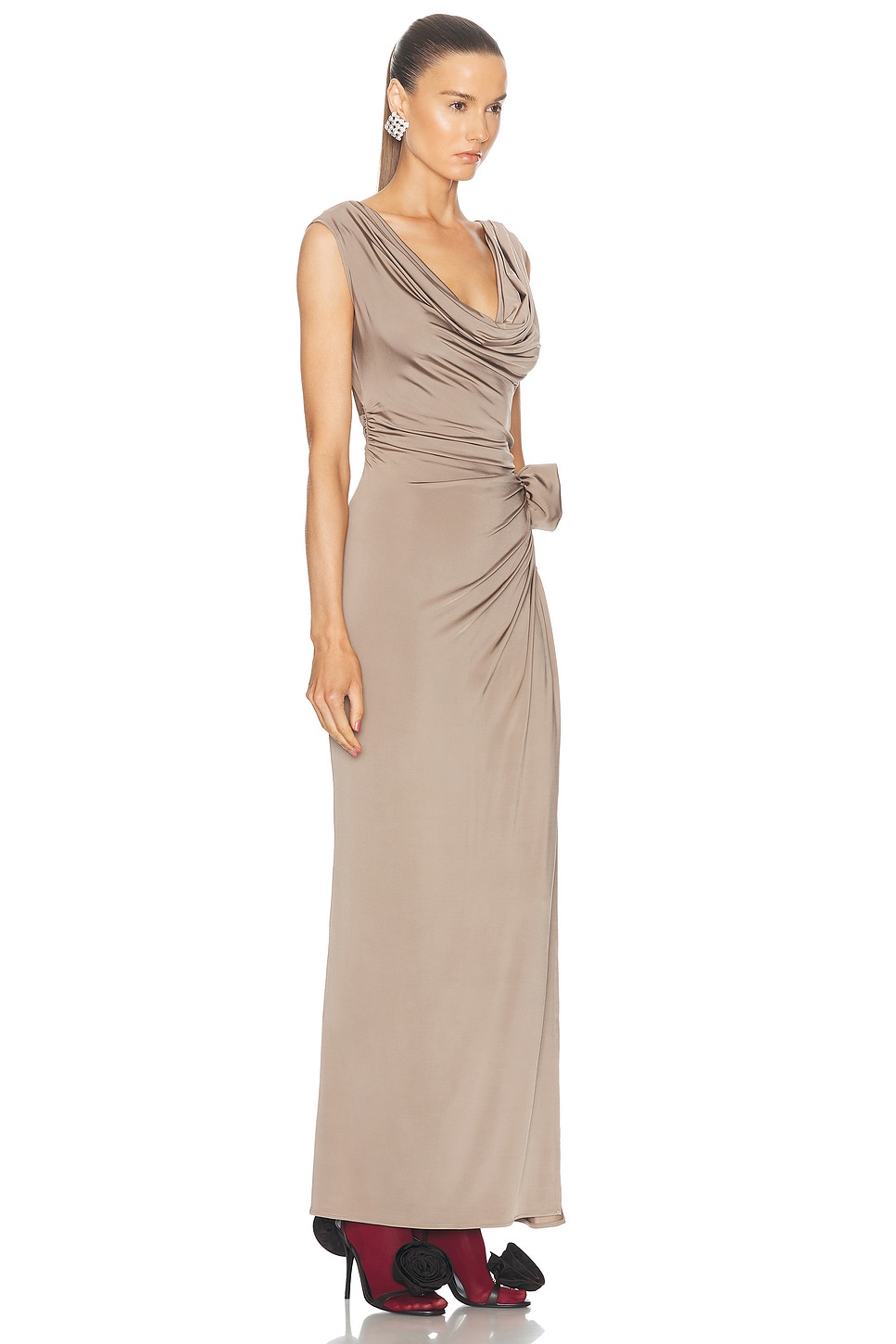 Shop Magda Butrym Cowl Neck Long Dress In Beige