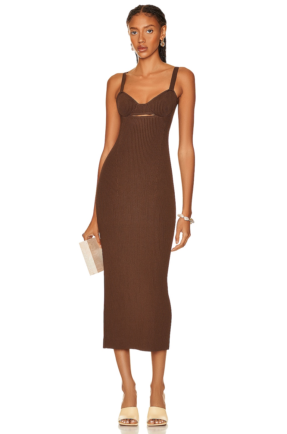 Image 1 of Magda Butrym Bustier Knit Midi Dress in Brown