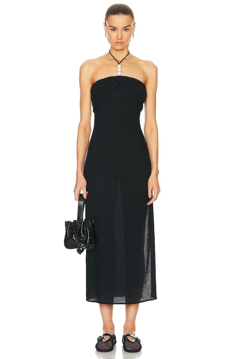 Image 1 of Magda Butrym Bead Neck Midi Dress in Black