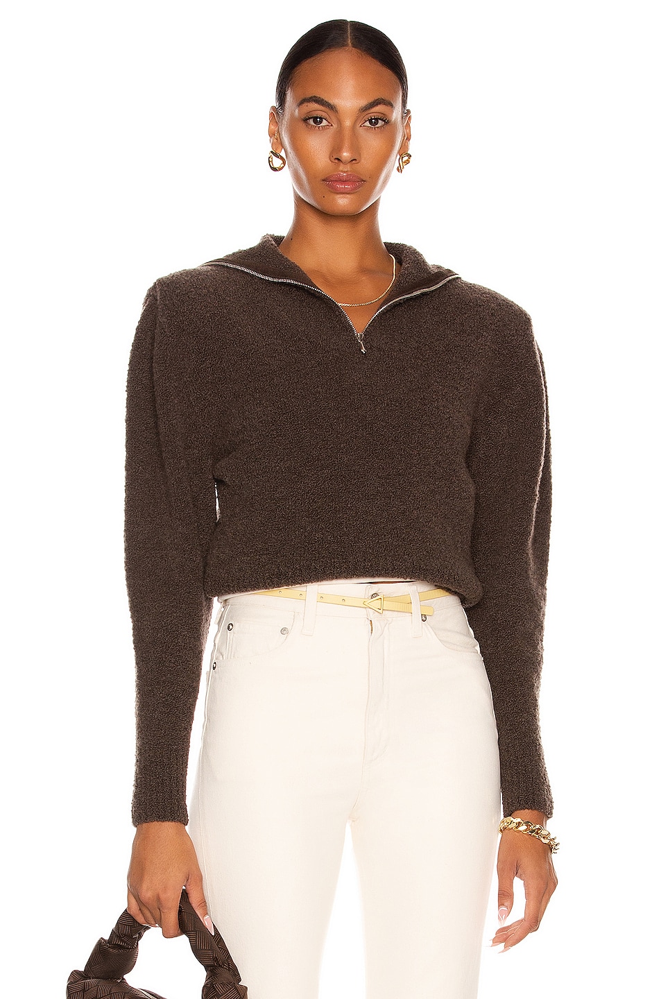 Image 1 of Magda Butrym Boucle Zip Sweater in Brown