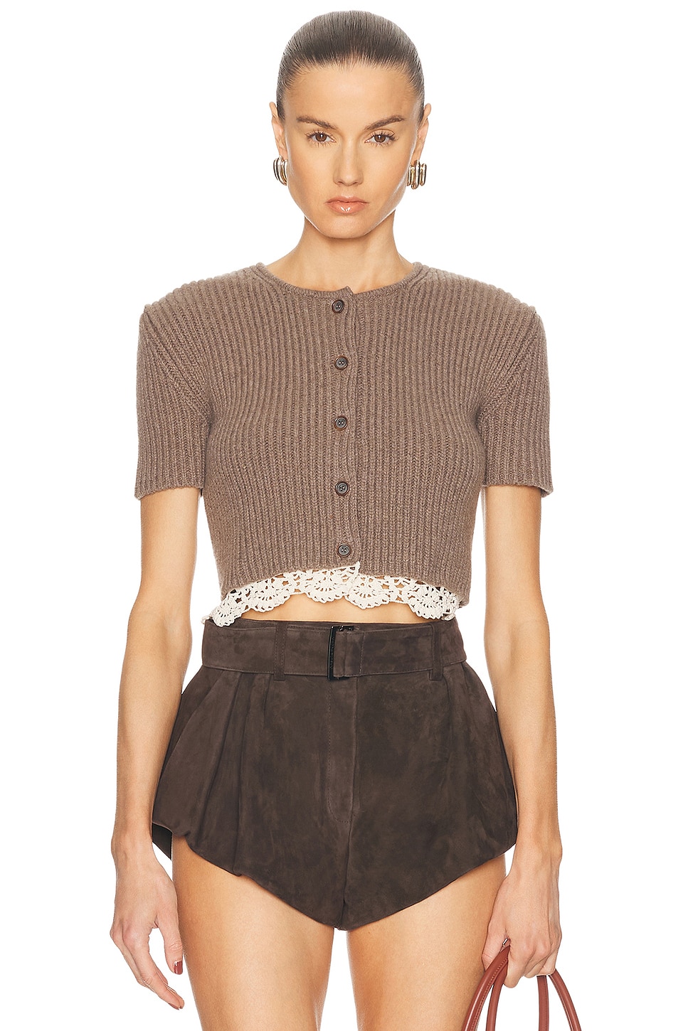 Image 1 of Magda Butrym Short Sleeve Cardigan in Beige