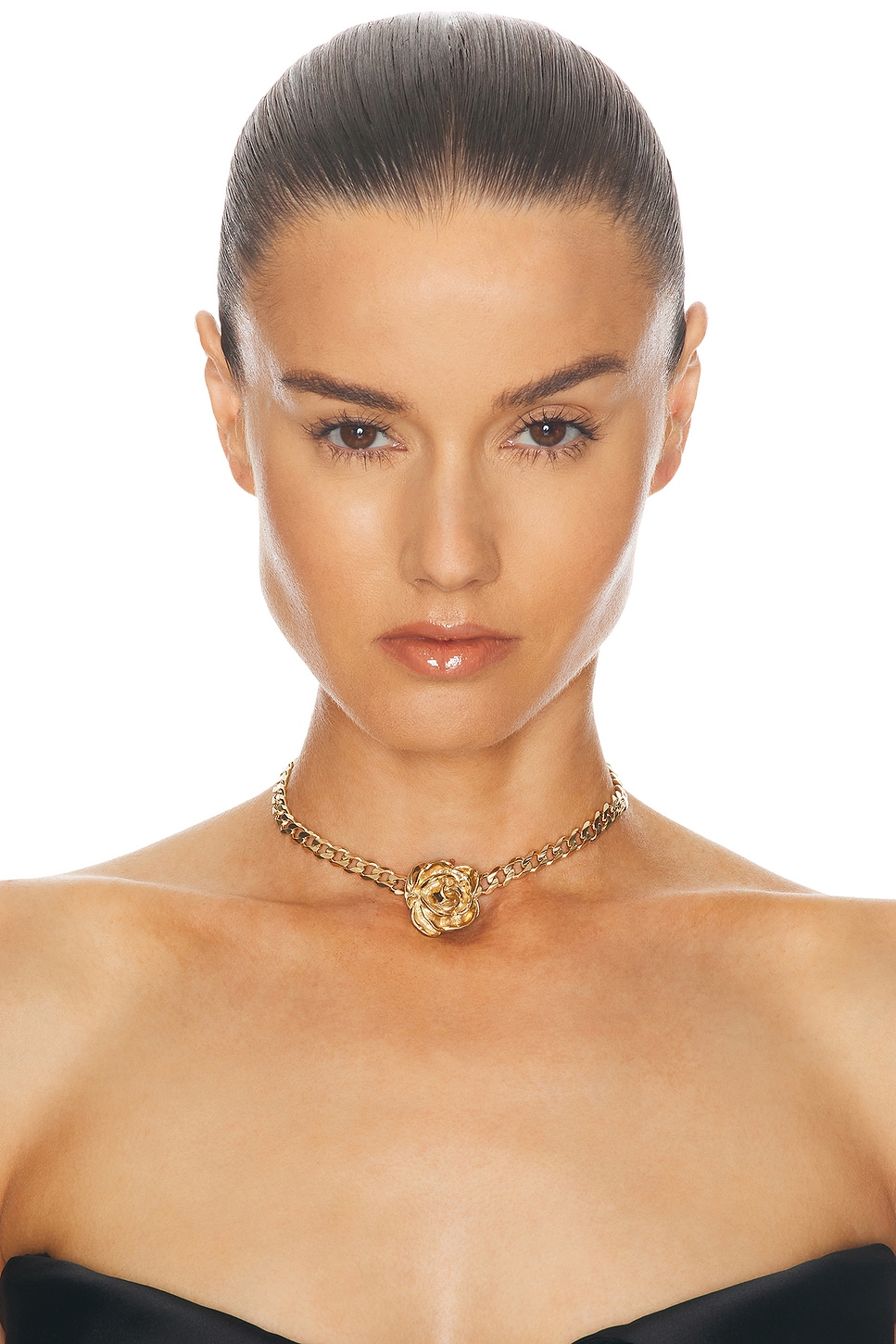 Shop Magda Butrym Necklace With Rose Pendant In Gold