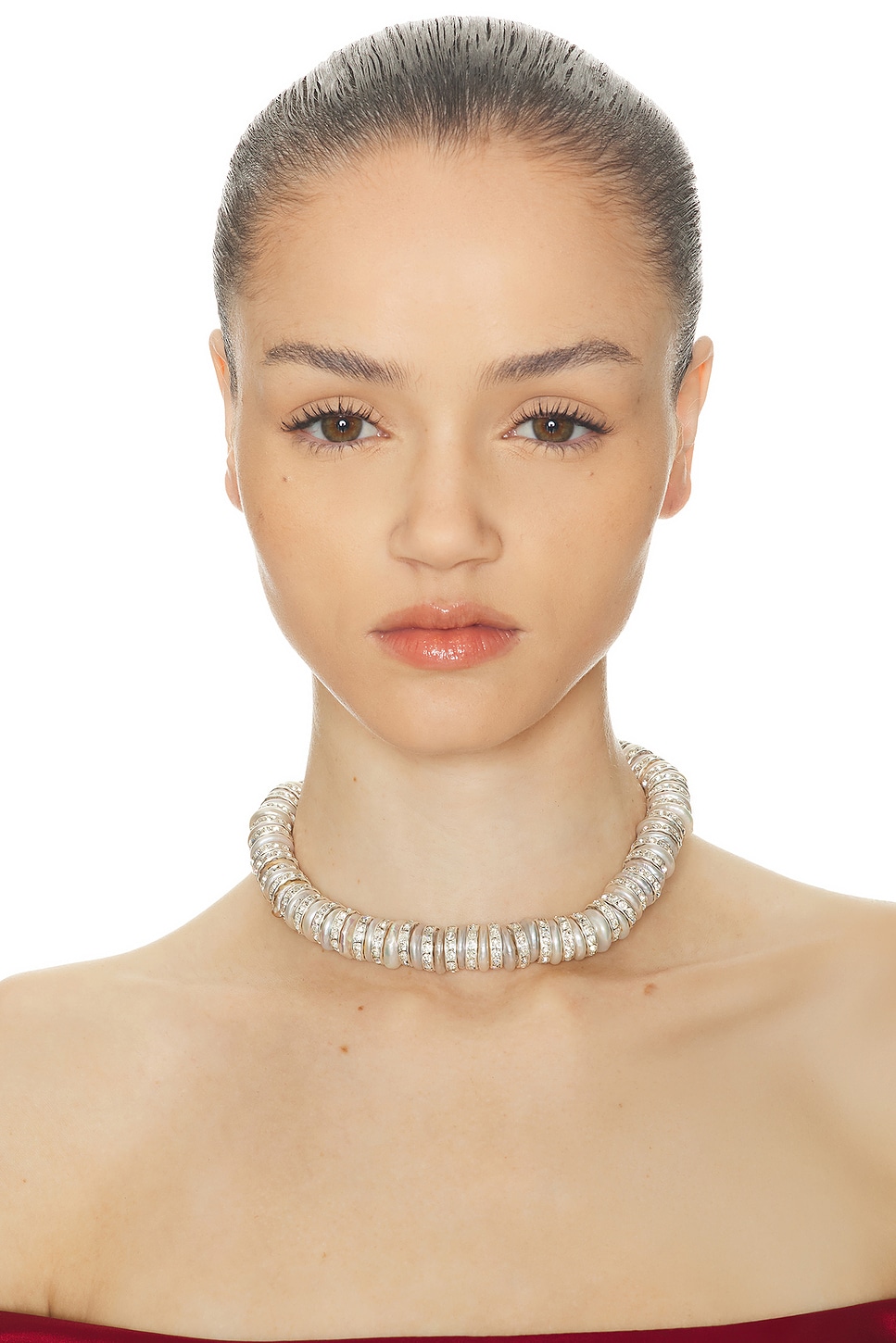 Magda Butrym Pearl-crystal Embellished Necklace In Silver