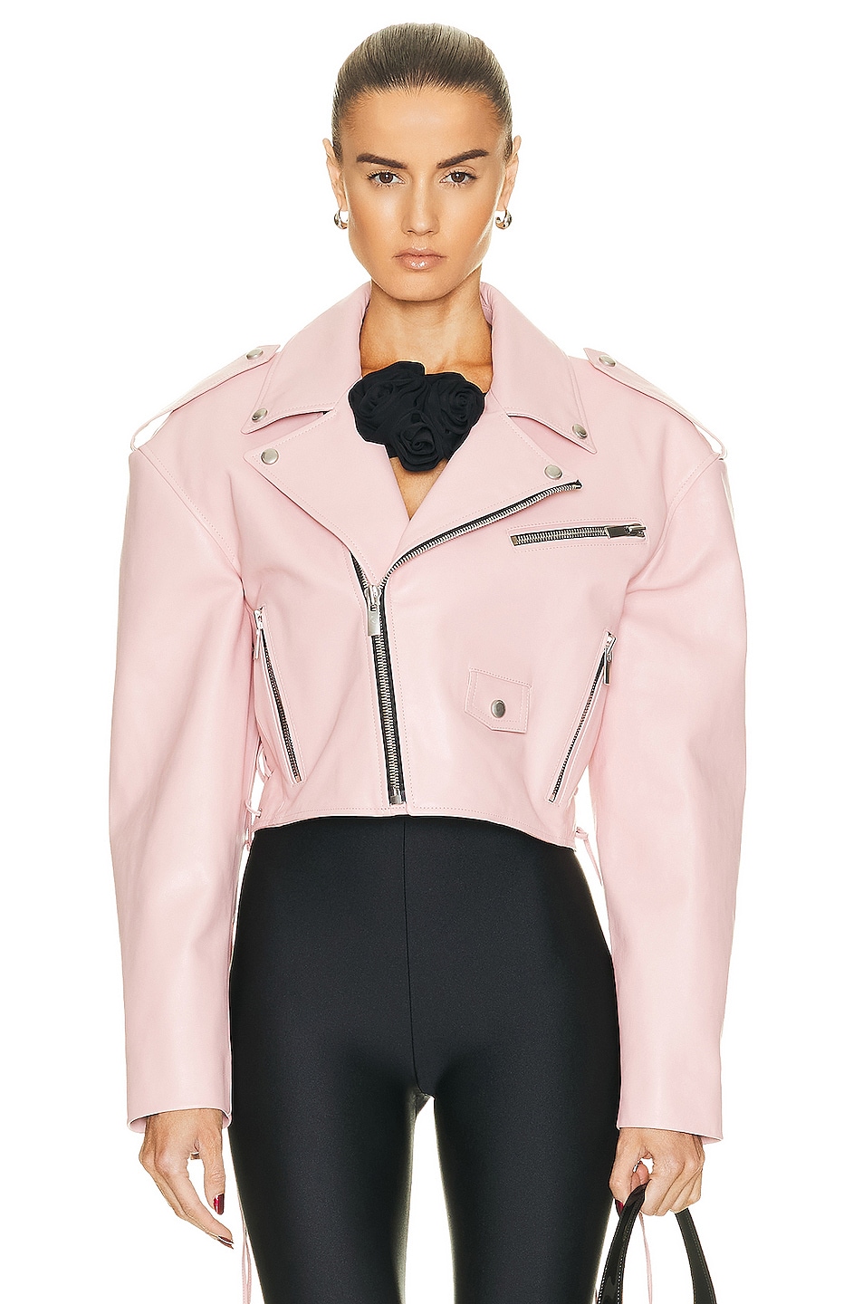 Image 1 of Magda Butrym Crop Leather Jacket in Pink