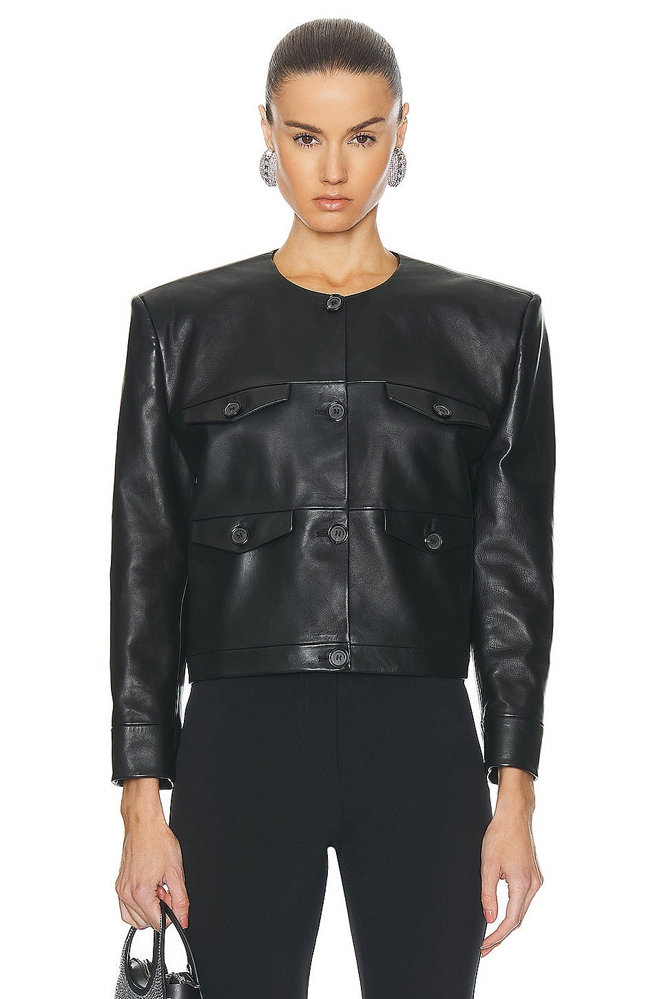 Image 1 of Magda Butrym Button Up Leather Jacket in Black