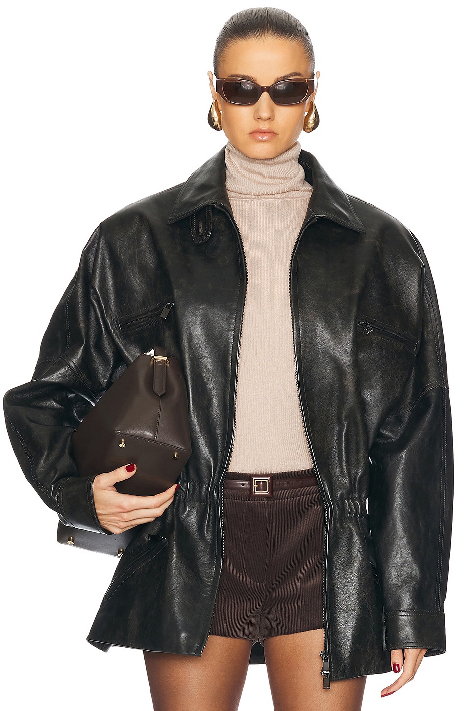 Image 1 of Magda Butrym Leather Jacket in Brown