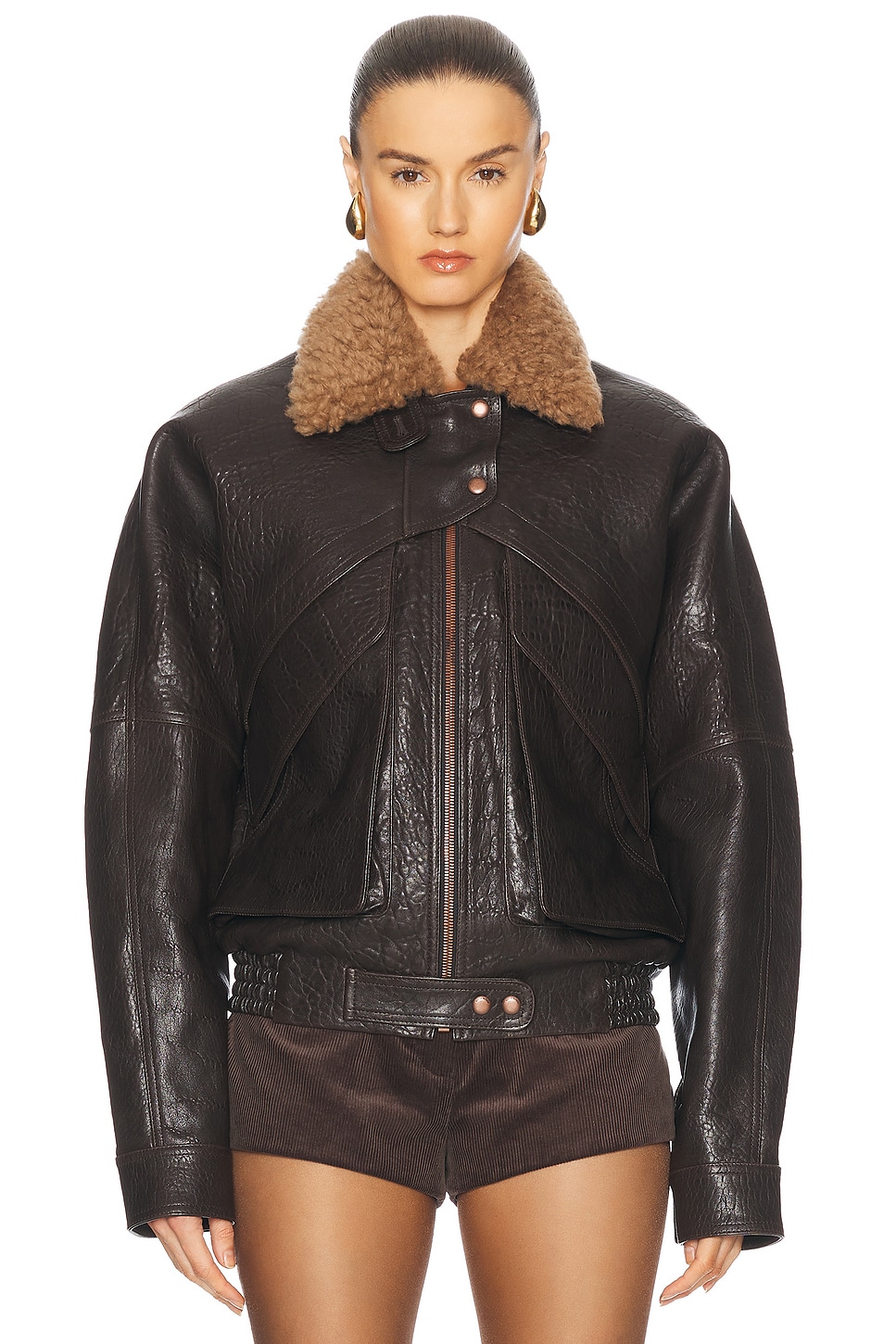 Image 1 of Magda Butrym Leather Jacket in Brown