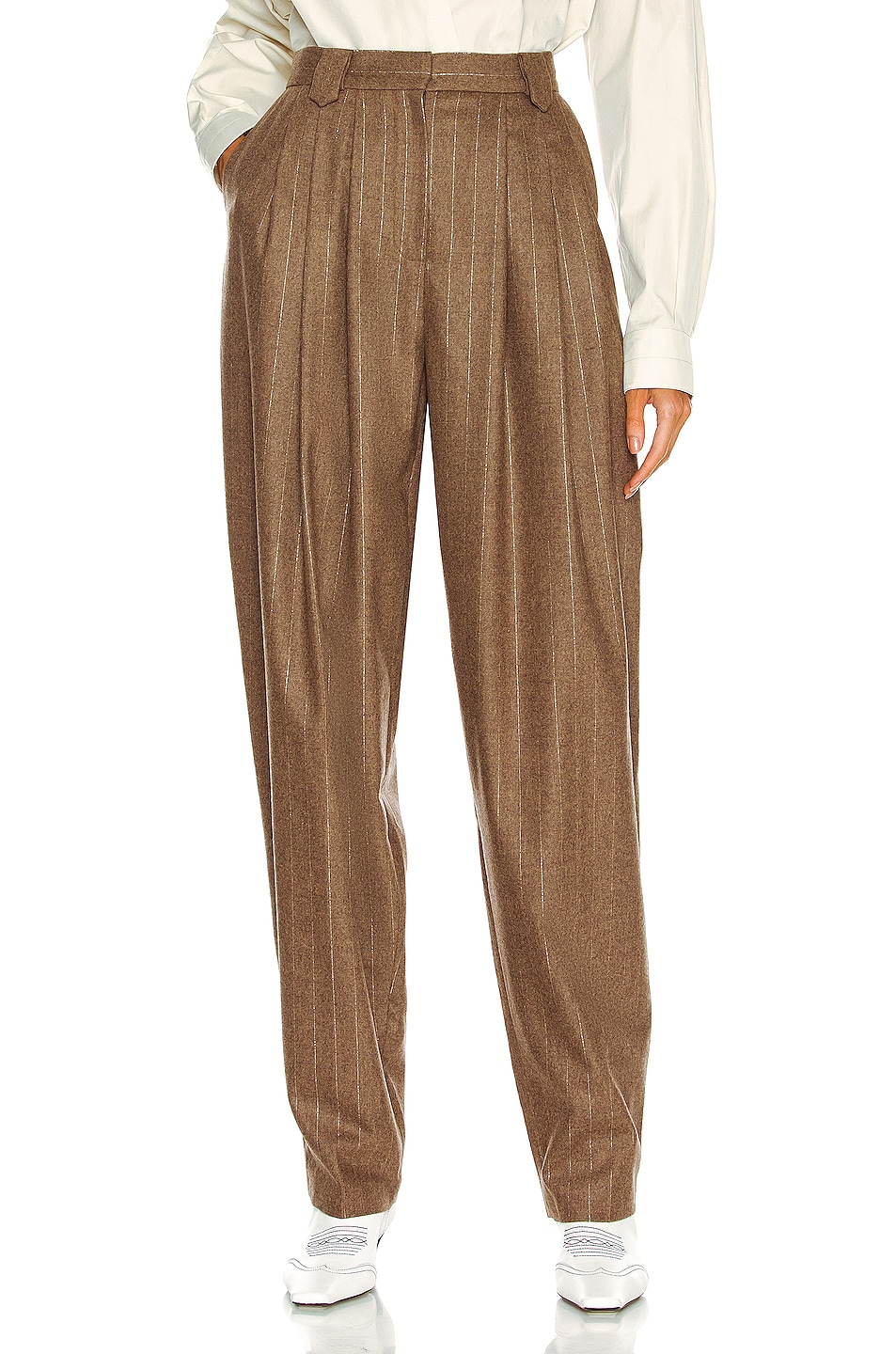 Image 1 of Magda Butrym Tapered Metallic Striped Pant in Brown