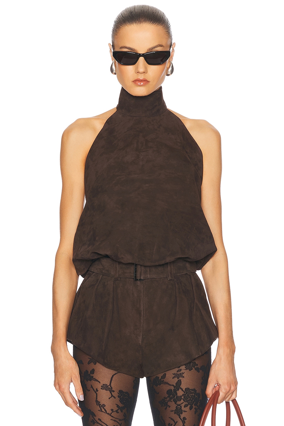 Suede Halter Top in Brown