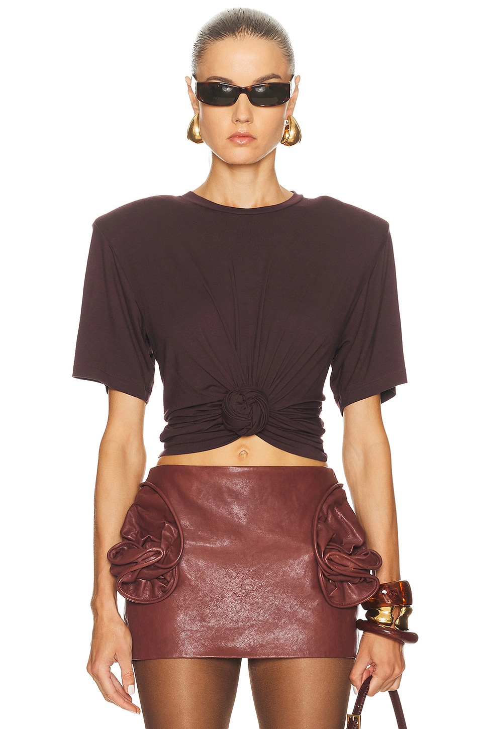 Magda Butrym Knot Front T-shirt In Brown