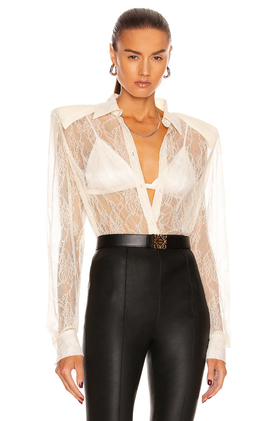 Image 1 of Magda Butrym Lace Button Down Shirt in Cream