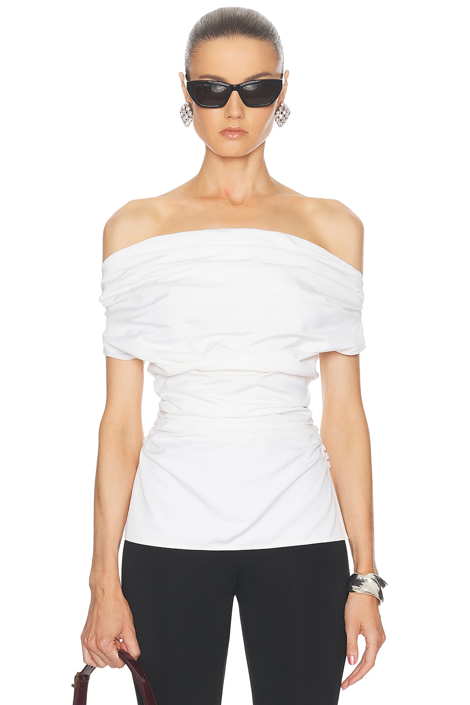 Shop Magda Butrym Off The Shoulder Draped Top In White