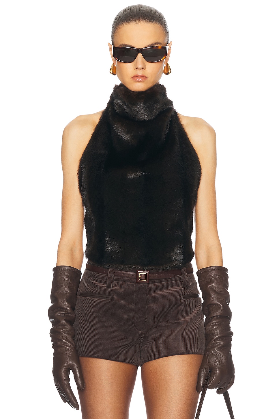 Image 1 of Magda Butrym Sleeveless Faux Fur Top in Black