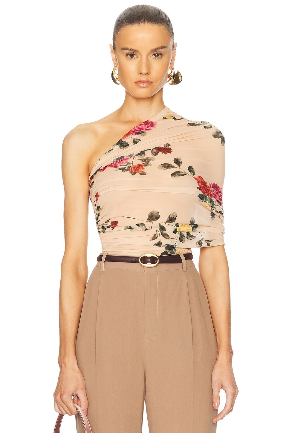 One Shoulder Wrap Top in Beige