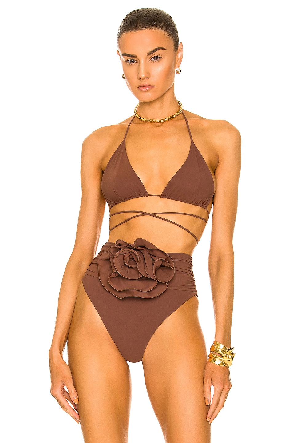 Image 1 of Magda Butrym Wrap Bikini Top in Brown