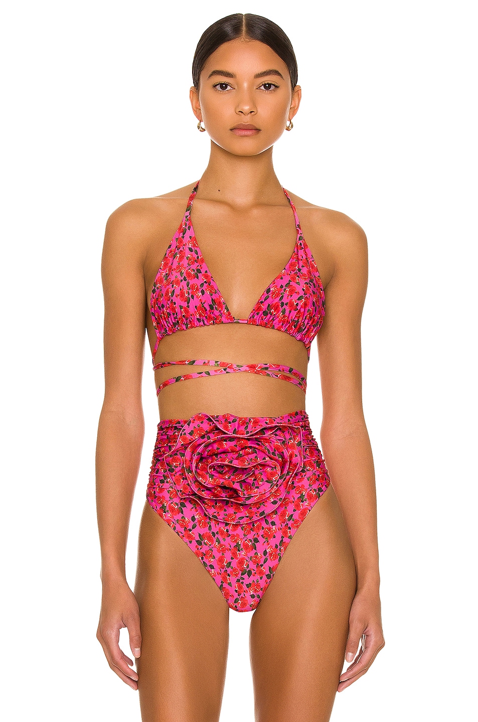 Image 1 of Magda Butrym Floral Wrap Bikini Top in Pink