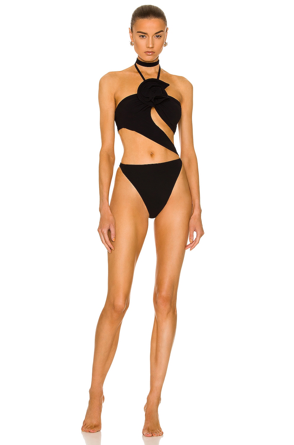 Image 1 of Magda Butrym Asymmetrical Cut Out Swimsuit in Black