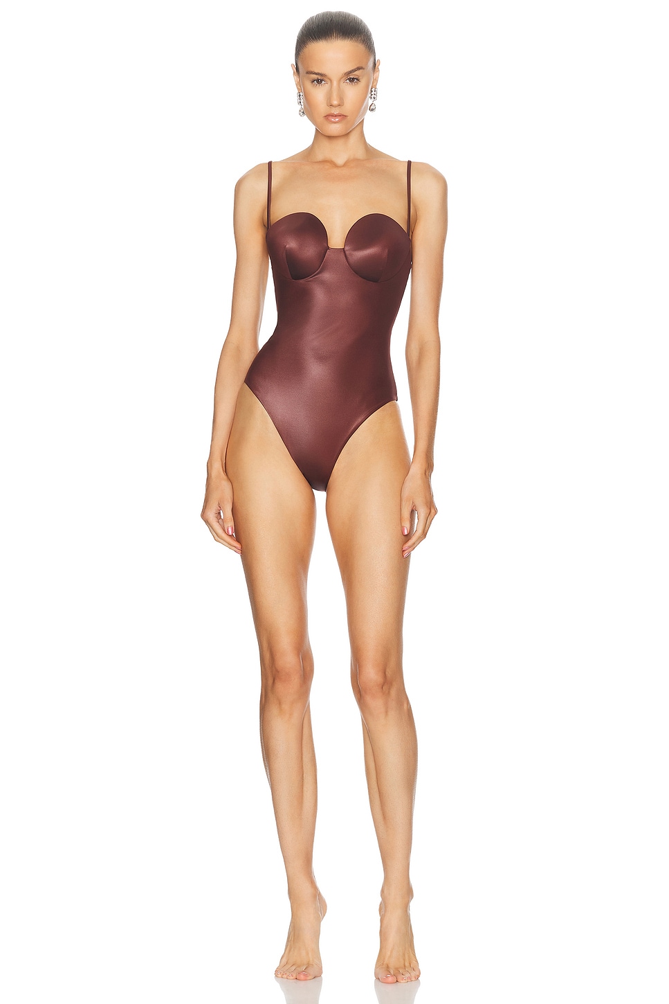 Image 1 of Magda Butrym Retro Bustier One Piece Swimsuit in Brown