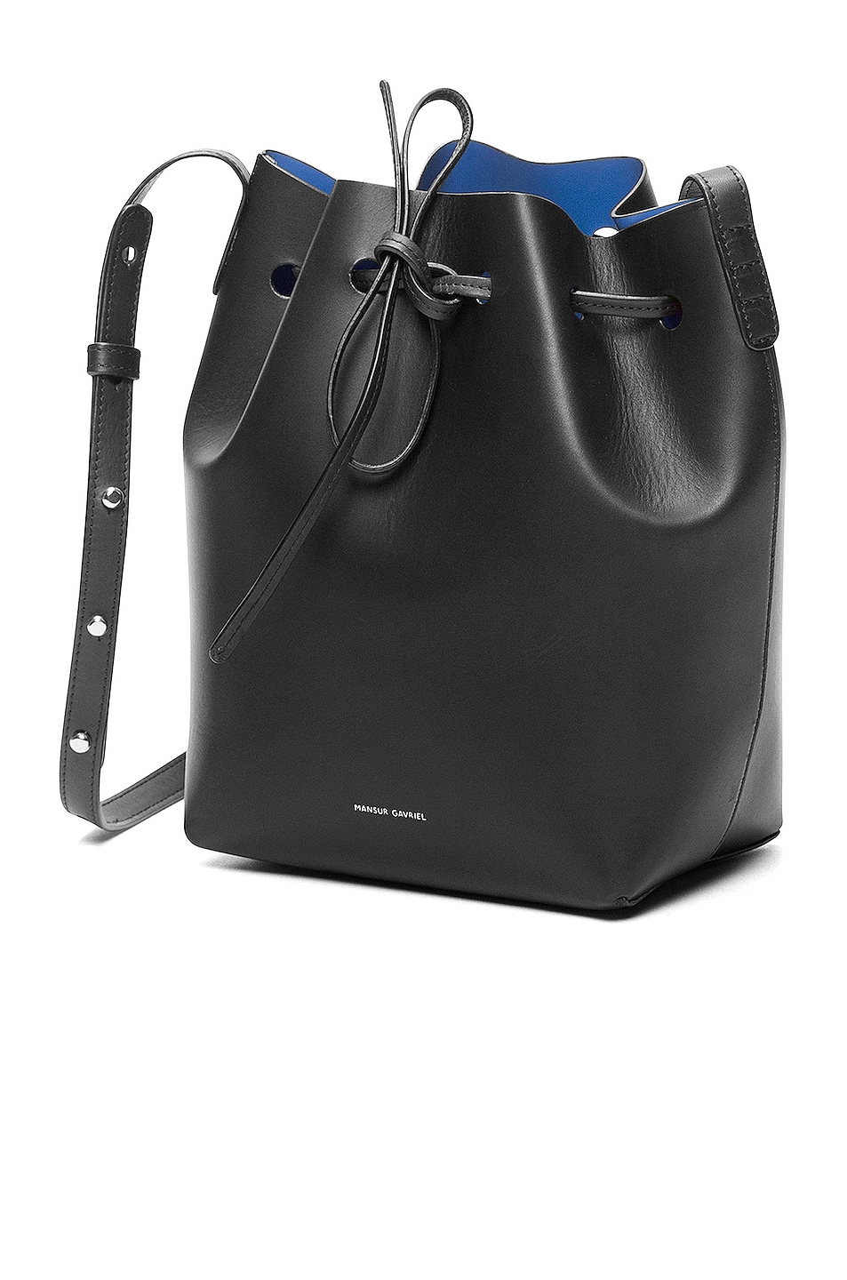Mansur Gavriel Coated Mini Bucket Bag in Black & Royal | FWRD