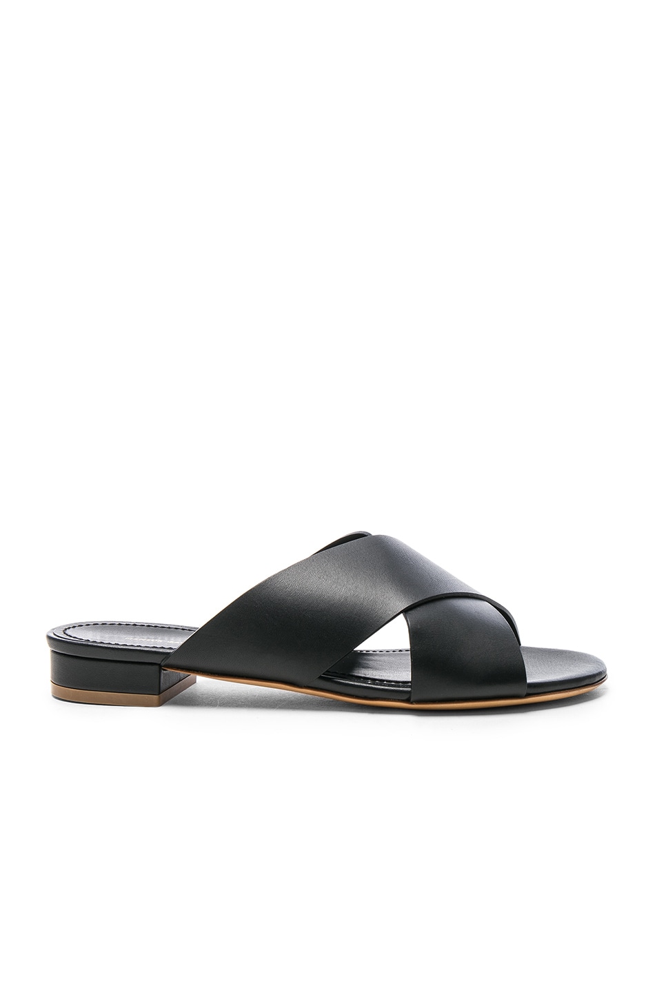 Image 1 of Mansur Gavriel Leather X Strap Sandals in Black Vegetable Tanned