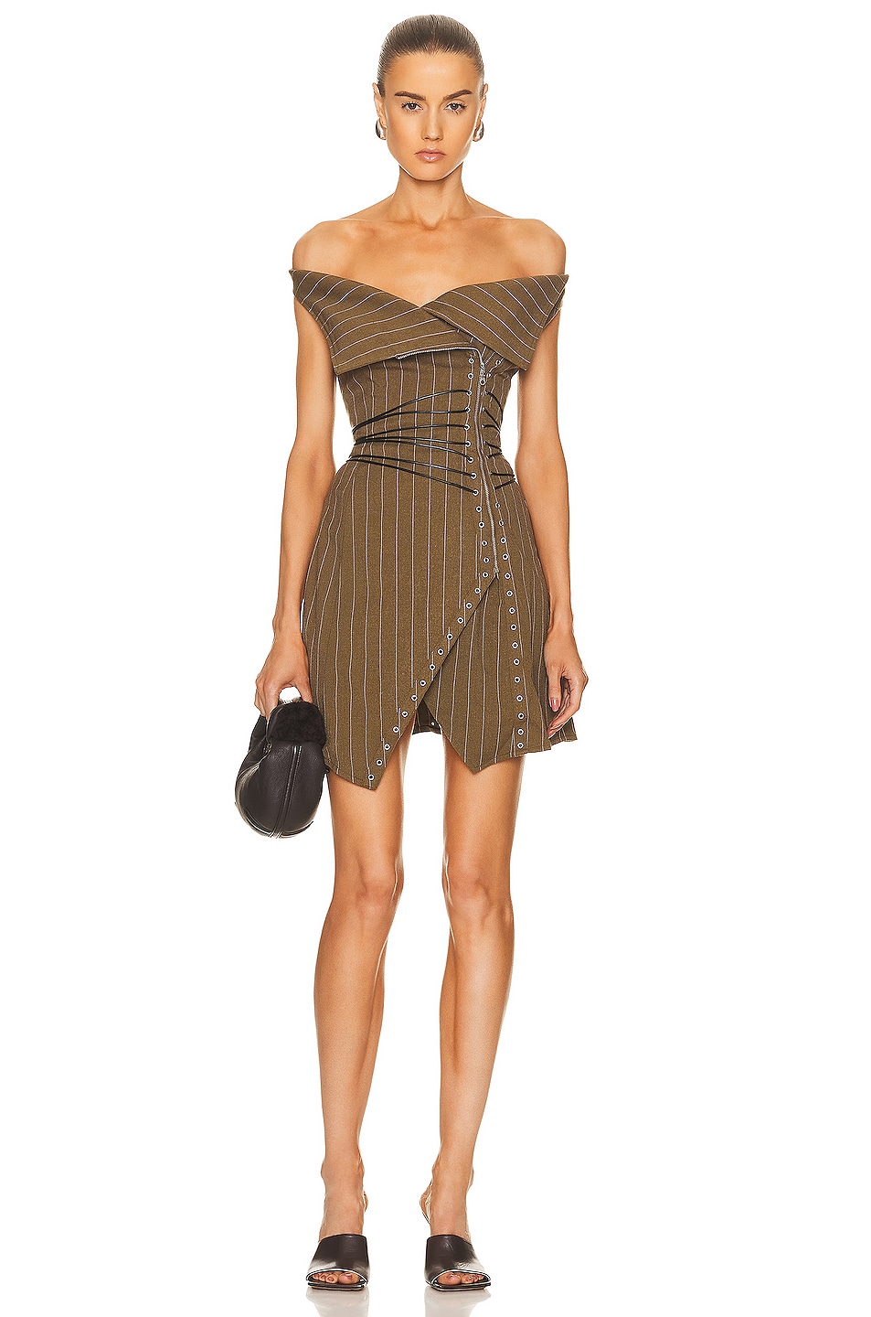 Image 1 of Miaou Celestial Dress in Olive Pinstripe
