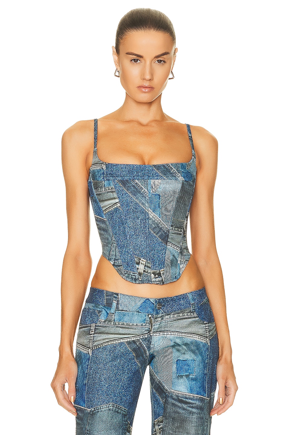 Image 1 of Miaou Love Corset Top in Denim Print