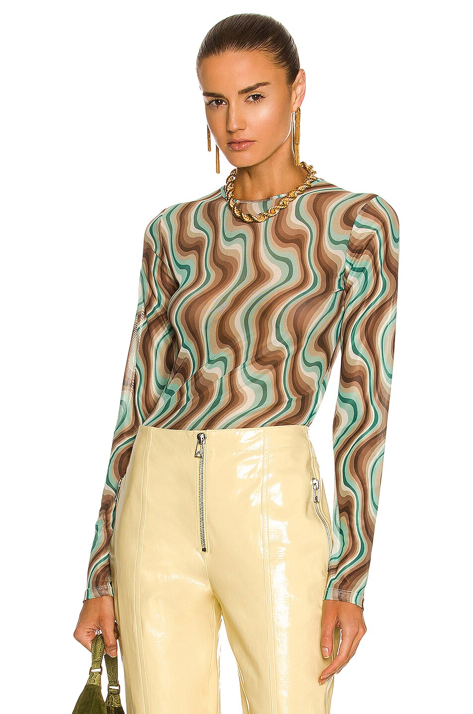 Image 1 of Miaou Long Sleeve Tee in Mint Chocolate Swerve