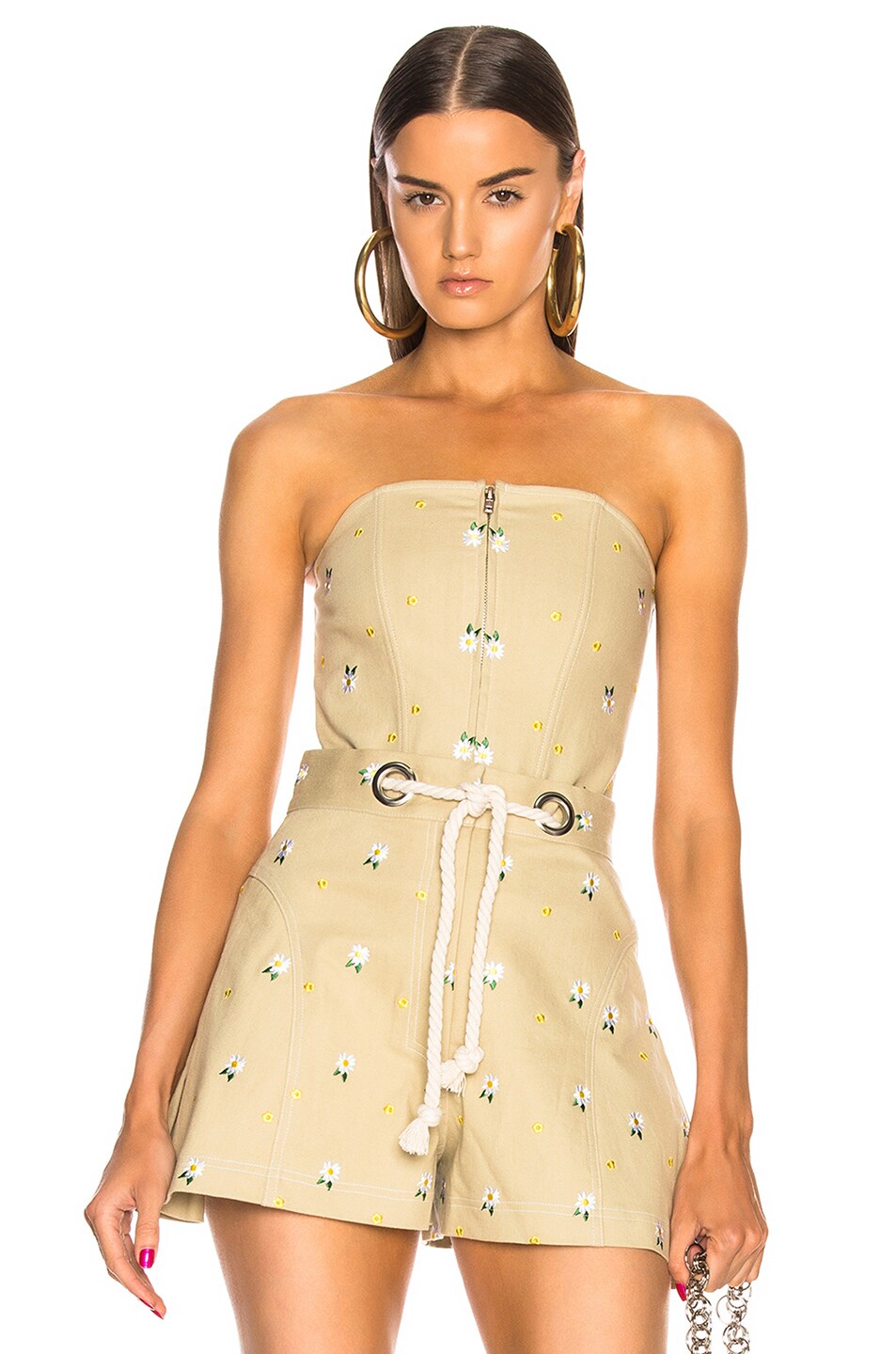 Image 1 of Miaou Embroidered Daisy Corset Top in Khaki