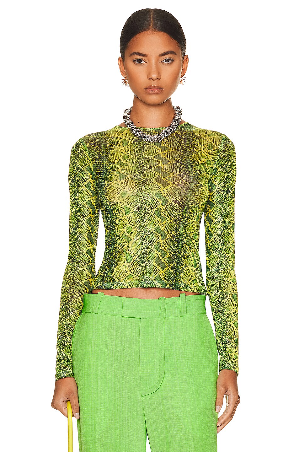 Image 1 of Miaou Long Sleeve Tee in Lime Python