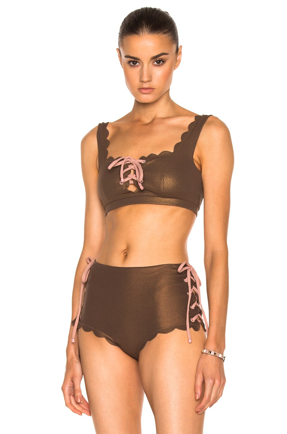 Image 1 of Marysia Swim Palm Springs Bikini Tie Top in Metallic Brown