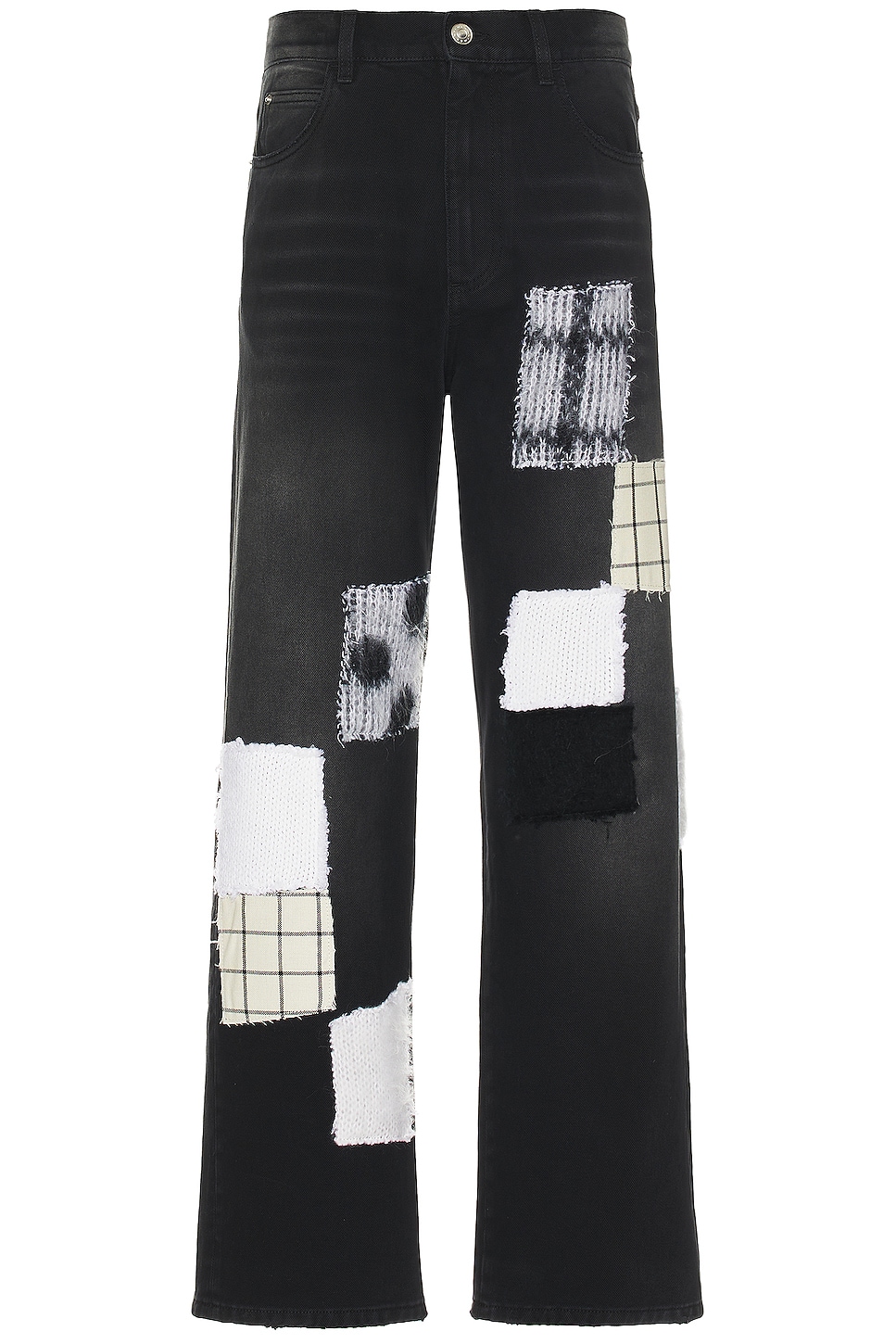 Image 1 of Marni Patchwork Bleached Cotton Bull Denim in Black