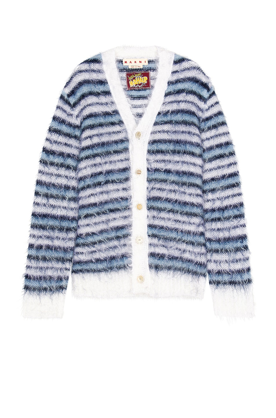Image 1 of Marni Striped Mohair Cardigan in Lily White