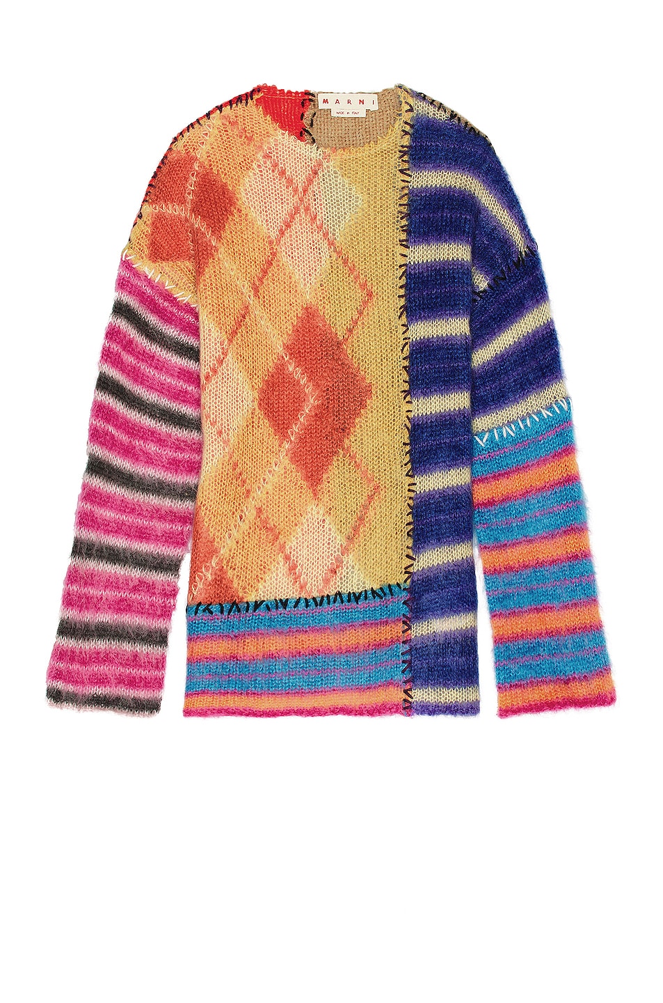 Image 1 of Marni Roundneck Patchwork Sweater in Multicolor