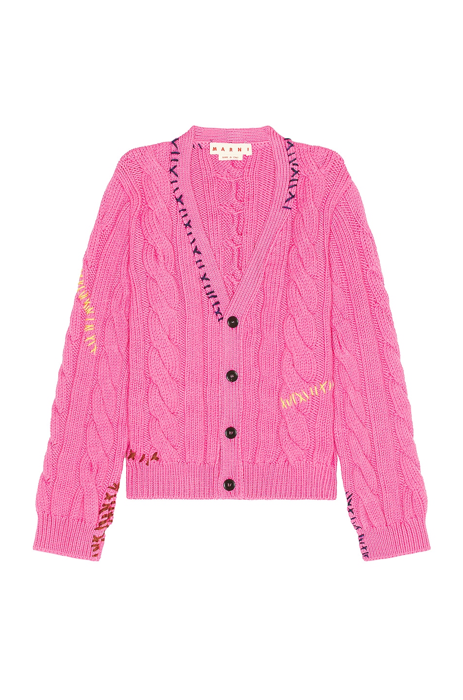 Image 1 of Marni Cable Knit Cardigan in Fuchsia