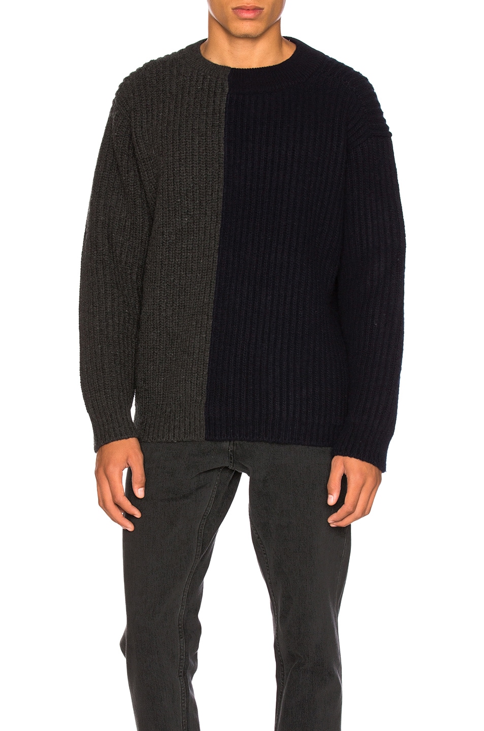 Image 1 of Marni Asymmetrical Color Detail Rib Sweater in Dark Grey & Blue Navy
