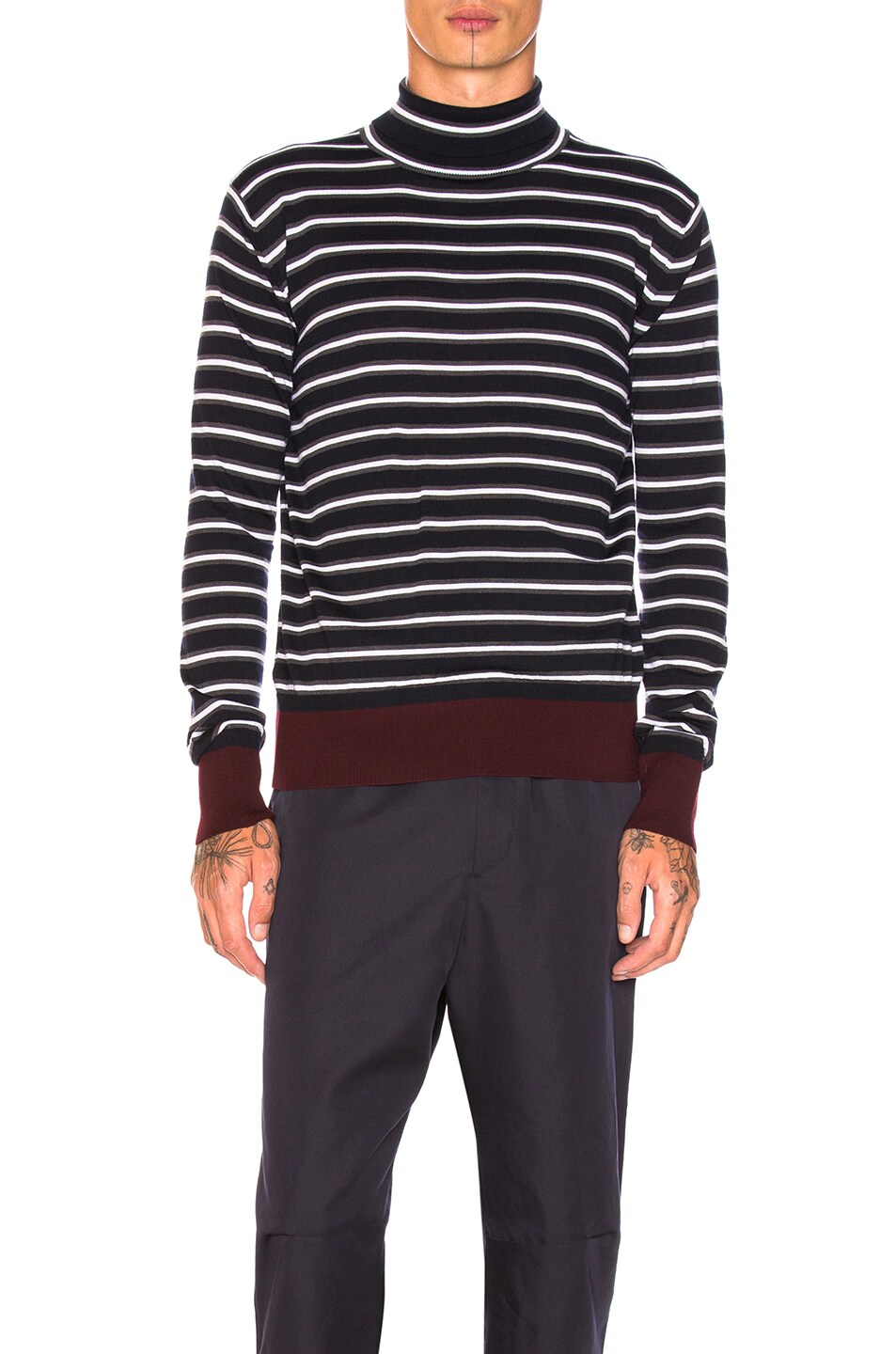 Image 1 of Marni Striped Turtleneck Sweater in Navy Multi