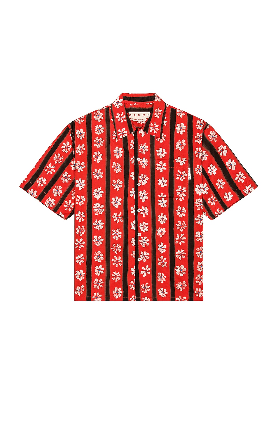 Image 1 of Marni Short Sleeve Striped Floral Shirt in Lacquer