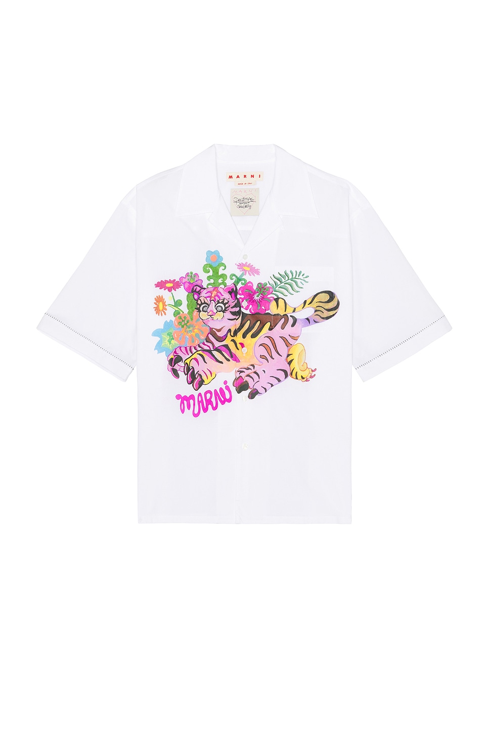 Marni X Paloma Funky Flowers And Sweet Tiger Bowling Shirt In Lily White
