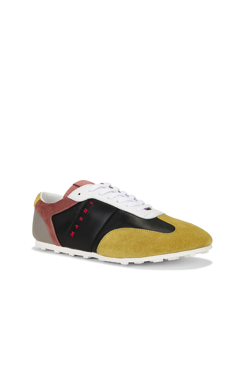 Marni Low-profile Leather Sneaker With Suede Accents In Yellow