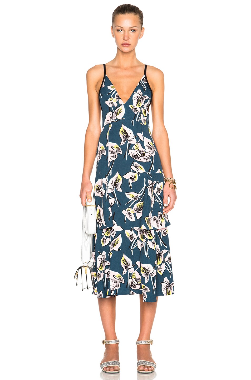 Image 1 of Marni Printed Tiered Tank Dress in Bayberry Green