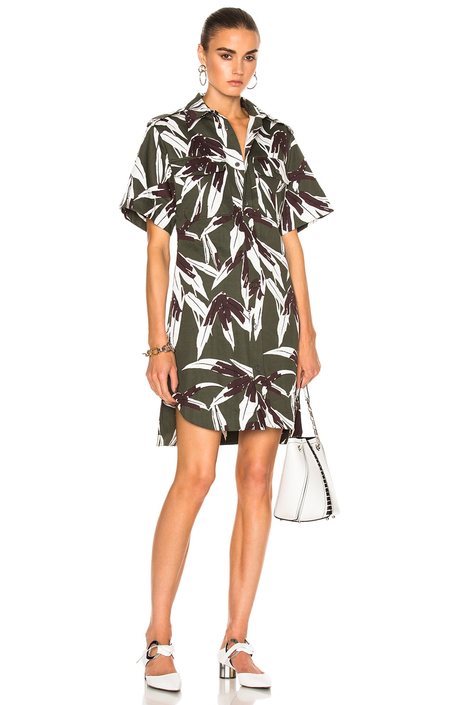 Image 1 of Marni Printed Button Up Dress in Dark Olive