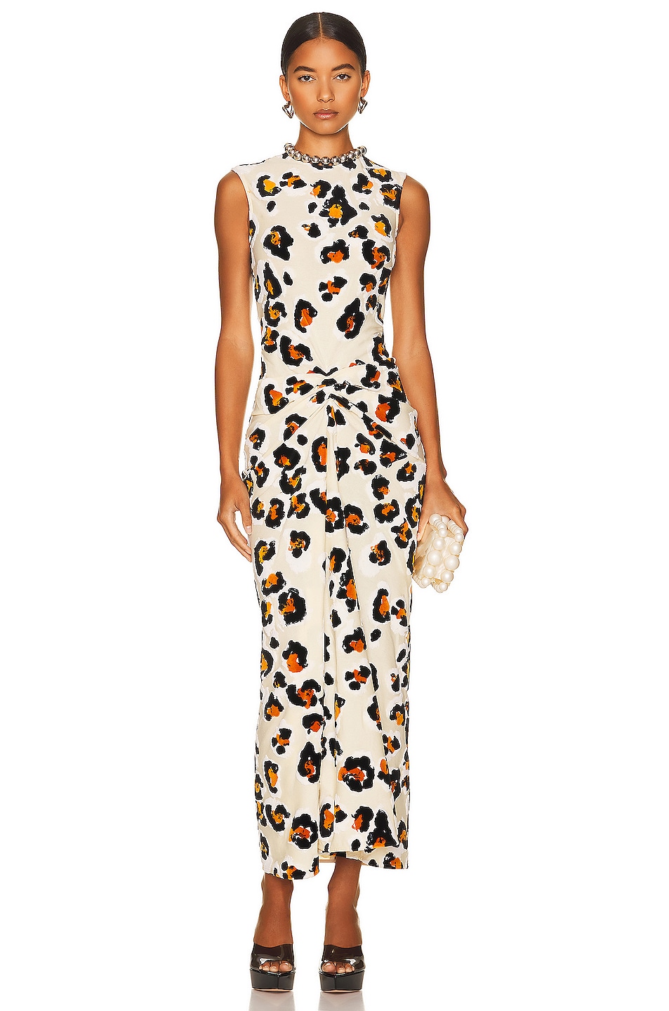 Image 1 of Marni Sleeveless Printed Maxi Dress in Antique White